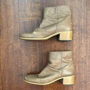 Anthropologie Maia Brown Leather Pull On Ankle Boots, Slouch Style, Size 40